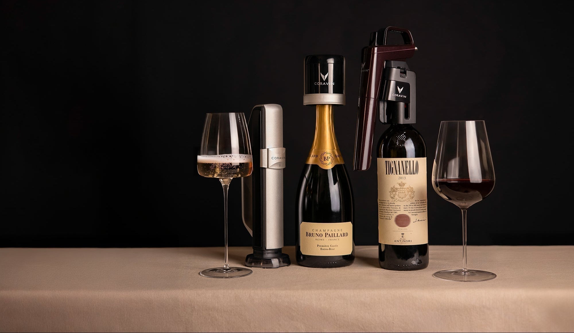 coravin sparkling and timeless systems against black background