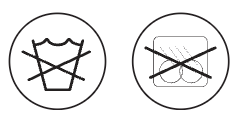 Two black-and-white laundry care symbol icons side by side: a washed-out triangle with crossed lines on the left, and a square with two circles and crossed lines on the right.
